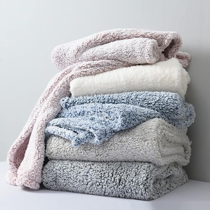 Ultra Soft Fleece Sherpa Blanket Queen Size, Lightweight Cozy Pattern Reversible Bed Blanket for All Season, Antique White, 90”x90”