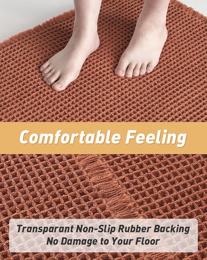 AMOAMI Upgraded Waffle Bath Mat, Super Absorbent Non Slip Bath Mats for Bathroom Floor, Machine Washable Bathroom Rugs with Tassels, Rubber Backed Bathroom Mats, Ultra Soft, 20" x 32", Dirty Orange