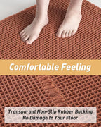 AMOAMI Upgraded Waffle Bath Mat, Super Absorbent Non Slip Bath Mats for Bathroom Floor, Machine Washable Bathroom Rugs with Tassels, Rubber Backed Bathroom Mats, Ultra Soft, 17" x 24", Dirty Orange