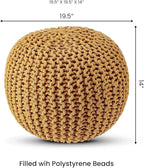 REDEARTH · Round Pouf Ottoman - Hand Knitted Cable Boho Poof Home Décor Pouffe Circular Footrest for Living Room - Bedroom - Lounge - Nursery - 100% Cotton Poufs (19.5"x19.5"x14") - Mustard