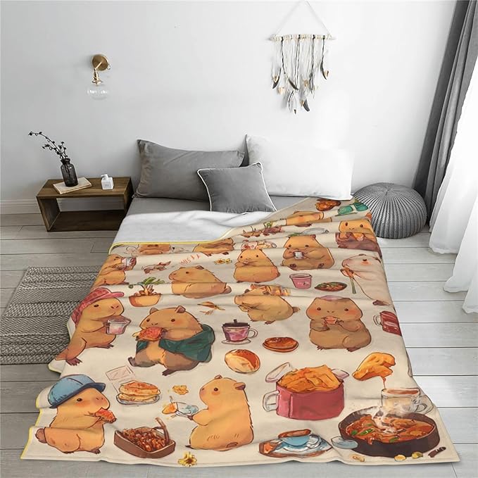 Capybaras Throw Blanket Soft Flannel Blanket 60"x50" in Bed Blanket Home Decor for Room Sofa Couch All Season
