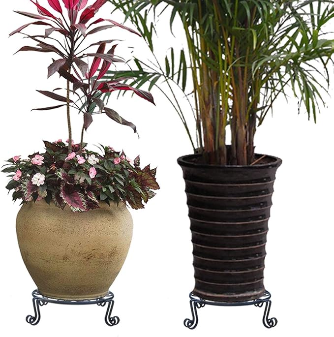 4 Pack Black Plant Stand for Flower Pot Heavy Duty Potted Holder Indoor Outdoor Metal Rustproof Iron Garden Container Round Supports Rack for Planter Bronze, Pumpkin Stand Outdoor……