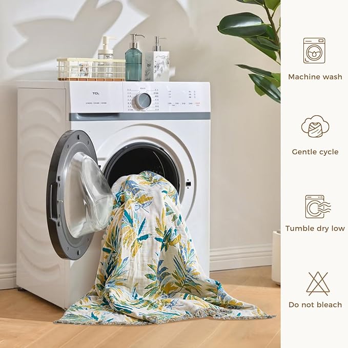 Boho Throw Blanket for Bed Cotton Spring Blankets Twin Size for Bedroom Living Room All Season Lightweight Leaves Embroidery Breathable Quilt for Couch Sofa Chair 60"x80" Home Decor