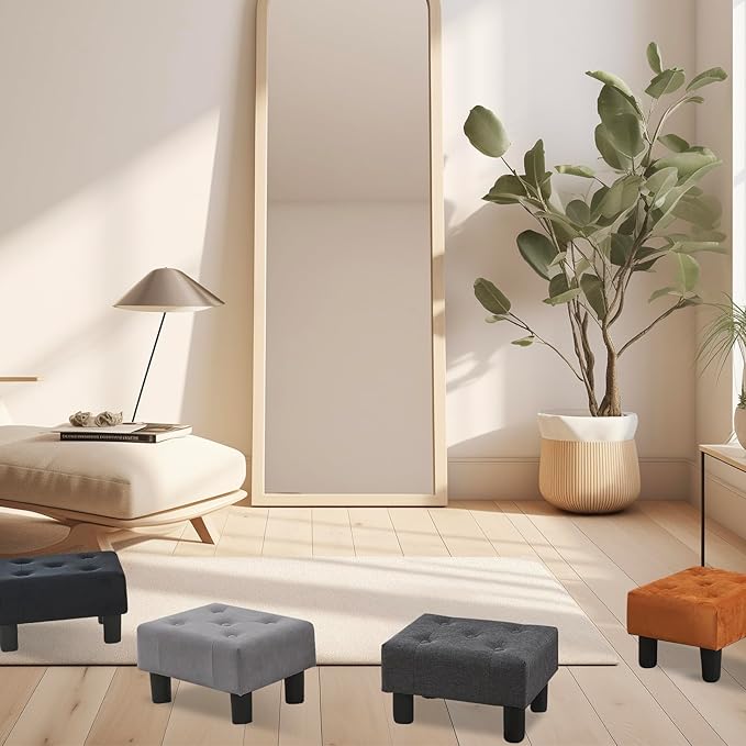 Poofzy Small Foot Stool Ottoman, Velvet Ottoman Foot Rest with Legs, Rectangle Foot Rest for Couch, Footstools and Ottomans Small for Living Room and Entryway (Gray)