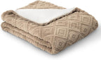 EverGrace Jacquard Boho Sherpa Fleece Throw Blanket for Couch, Super Soft Cozy Fuzzy Plush Blankets for Winter, Reversible Thick Warm Blanket for Bed, Sofa, Living Room, Khaki Tan, 108" x 90"