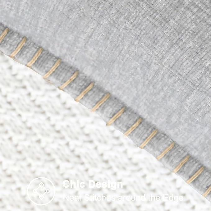 CaliTime Throw Pillow Covers Decorative 22 X 22 Inches Pack of 2 Cotton Thread Stitching Edges Solid Dyed Soft Chenille Cushion Cases for Couch Sofa Bed Living Room Farmhouse Moonbeam Gray