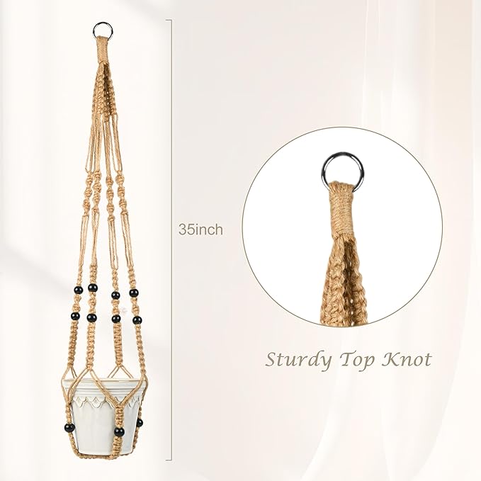 BB FUN HOUSE Plant Hanger Indoor Hanging Planter Basket with Wood Beads Decorative Flower Pot Holder No Tassels for Indoor Outdoor Boho Home Decor 35 Inch (POTS NOT Included)