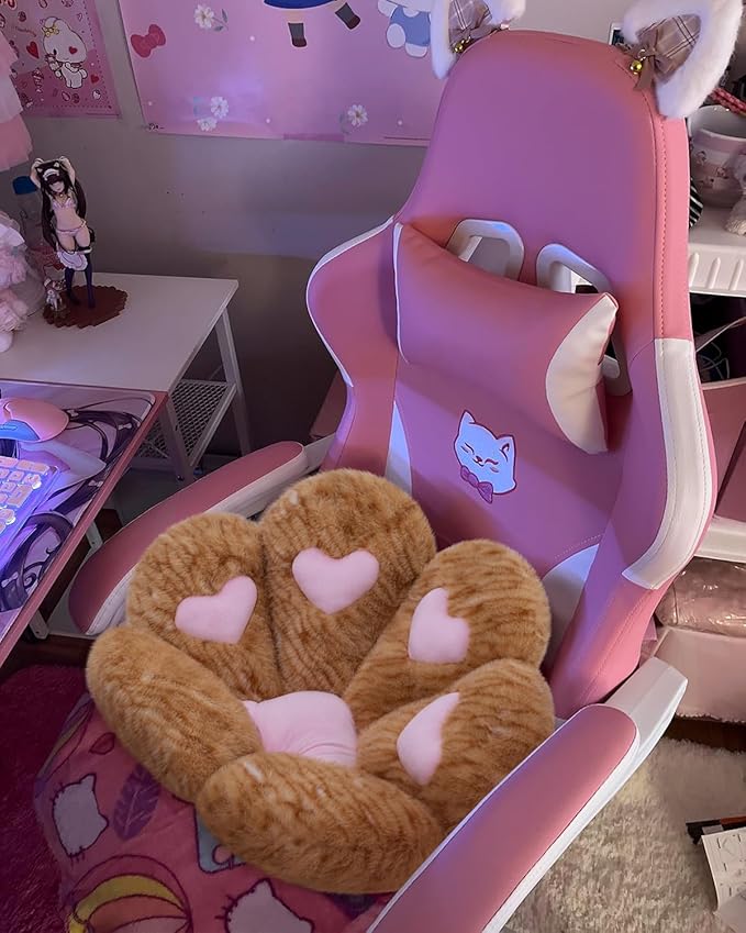 MOONBEEKI Cat Paw Cushion, Comfy Chair Kawaii Plush Seat Cushions Shape Lazy Pillow for Gamer 28"x 24" Cozy Floor Cute Girl Worker Gift, Dining Room Bedroom Decorate (Creamy Yellow)