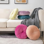 HLOVME Round Pillow Cushion for Couch Velvet Decorative Small Throw Pillow Solid Color for Living Room Bed Floor 15.7”, Lake Blue