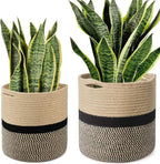 Woven Cotton Rope Plant Basket for Flower Pot Indoor Planters, 10" x 10" Jute Foldable Storage Basket Organizer Modern Decor Household Laundry Basket