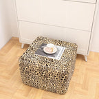 20x20x14 Inches Fluffy Square Pouf Ottoman - Plush Furry Boneless Ottoman Foot Rest Stool with High-Density Foam, Versatile Floor Seating for Living Room (Leopard Print)