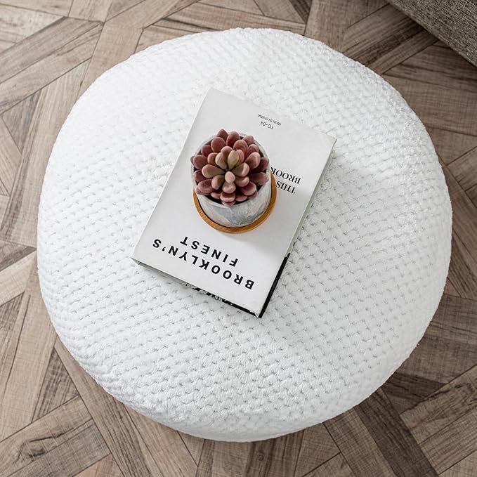 Asuprui Pouf Ottoman Unstuffed Ottoman Foot Rest No Filler Floor Pouf Soft Foot Stool 20x20x12 Inches Fuzzy Chair Floor Chair with Storage for Living Room Bedroom White