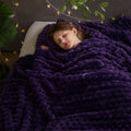 NEWCOSPLAY Super Soft Queen Blanket Purple Premium Silky Flannel Fleece 3D Clouds Stylish Jacquard Lightweight Bed Blanket All Season Use 350GSM (Purple, Queen(90"x90"))