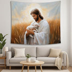 bitCNY Jesus Holding Lamb Tapestry 60x50 Inches – Christian Religious Wall Art, Good Shepherd Tapestry for Living Room Bedroom, Comforting Faith Decor