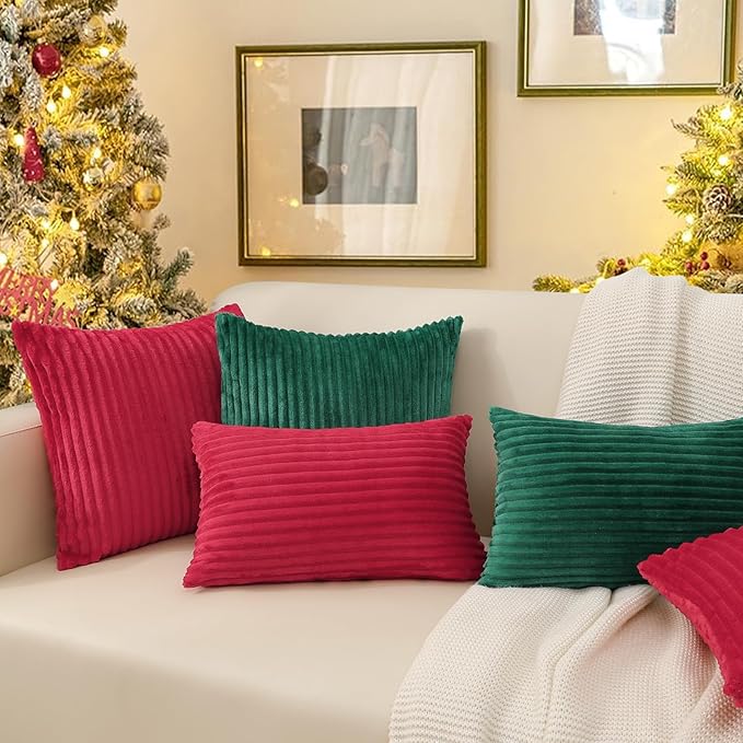 Simmore Decorative Spring Throw Pillow Covers 12x20 Set of 2, Soft Natural Plush Flannel Double-Sided Fluffy Lumbar Pillow Covers for Couch Sofa Living Room, Rust