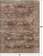 Boho Brown Living Room Rug 6x8 - Modern Vintage Traditional Oriental Taupe Neutral, Washable Low Pile Non-Slip Extra Large Area Rugs for Dining Under Table Bedroom Lounge