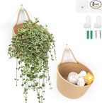 Boho Woven Wall Hanging Baskets - 2 Pack Fabric Storage Organizers with Adhesive Hooks, Rustic Jute Basket Set for Plants & Vegetables, Perfect for Living Room, Porch & Entryway Decor