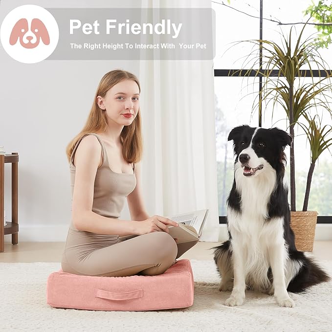 Floor Pillow - PinkJKMAX 22 inches Floor Pillow for Adults - Large Meditation Cushion with Thick Foam - Premium Outdoor Square Floor Cushion Seat - Yoga Pillow for Sitting On Floor - Pink