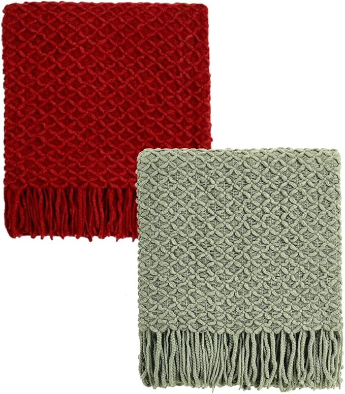 CREVENT Farmhouse Boho Knitted Throw Blanket for Couch Sofa Chair Bed Home Decoration, Soft Warm Cozy Light Weight for Spring Summer Fall (50''X60'' Christmas Set)