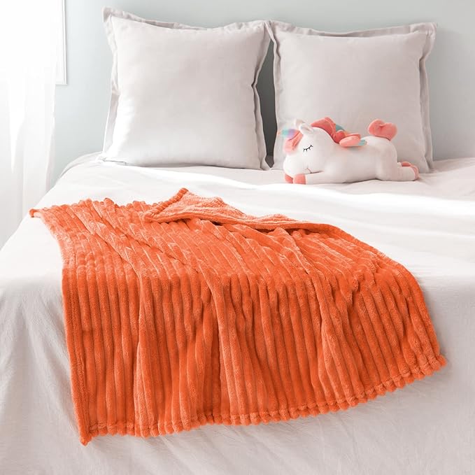 MIULEE Burnt Orange Fleece Blanket, Durable Plush Fuzzy Extra Soft Warm Cozy Striped Flannel Fall Throw Blanket for Couch Sofa Bed 30"x40"