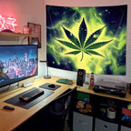 JAWO Weed Tapestry, Cool Green Marijuana Small Tapestry Wall Hanging for Mens Bedroom, Trippy Stoner Tapestries Flag Hippie Poster Beach Blanket College Dorm Home Decor (71W X 60H)