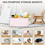3-Pack Storage Baskets for Organizing | Woven Shelf Toy Basket | Rope Baskets for Gifts Empty | Closet Organizer Bins with Handles | Cube Decorative Box | 13.7×7.1×6.7” | Mixed Pink