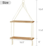 Mkono Macrame Hanging Shelf Boho Wall Decor 2 Tier Handmade Cotton Rope Rustic Wood Floating Shelves Display Photos Plants Hanging Storage Shelving for Living Room Nursery Bathroom Bedroom