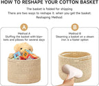 Small Basket for Organizing | Cube Shelf Closet Storage Baskets | 9.7×9.7×7.1” | Woven Rope Gift Basket | Nursery | Round 3 Packs Tan
