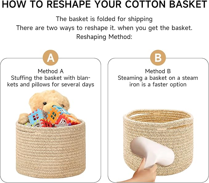 Small Basket for Organizing | Cube Shelf Closet Storage Baskets | 9.7×9.7×7.1” | Woven Rope Gift Basket | Nursery | Round 3 Packs Rainbow