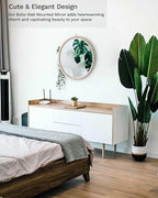 Poeme Boho Wall Mounted Circle Mirror, Wooden Round Wall Decor for Bathroom Living Room Bedroom, Decorative Hanging Farmhouse Nursery Furniture (17 Inch)