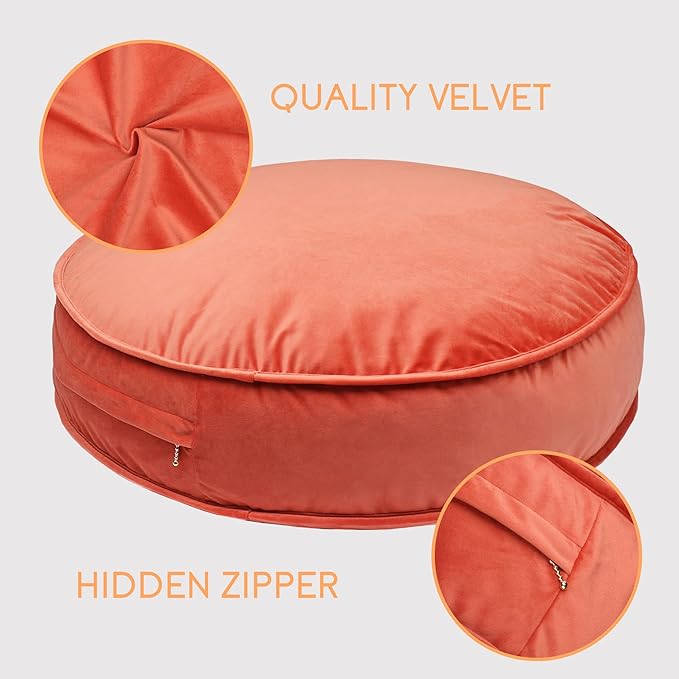 Round Floor Pillow Cover Velvet Throw Seating Pouf Yoga Meditation Cushion Plush Case Reading Room Decor Cover Only (25.6IN, Brick Red)
