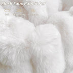 LIFEREVO Luxury Faux Rabbit Fur Round Inflatable Pouf Ottoman, 20 X 16 Fluffy Plush Waffle Bubble Floor Poufs Foot Stool Rest Anti-Slip Furry Foldable Ottoman Seat for Home Decor Kids Adults, White