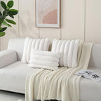 FUTEI Cream White Decorative Throw Pillow Covers 16x16 Inch Set of 2, Square Soft Faux Rabbit Fur Thick Striped Cushion Cover,Spring Home Decor for Couch Bed Living Room