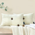 Phantoscope Pack of 2 Farmhouse Throw Pillow Covers Premium Coconut Button Vintage Linen Solid Decorative Pillow Cover for Couch Bed and Chair Off White 12 x 20 inches 30 x 50 cm