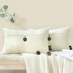 Phantoscope Pack of 2 Farmhouse Throw Pillow Covers Premium Coconut Button Vintage Linen Solid Decorative Pillow Cover for Couch Bed and Chair Off White 12 x 20 inches 30 x 50 cm