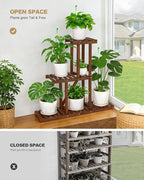 3 Tiered Narrow Wooden Indoor Plant Stand Shelf for Multiple Plants ,Flower Stand Shelf Outdoor ,Floor Standing Plant Holder Rack for Living Room Patio Porch Garden Apartment Office,Rustic,Space Saver