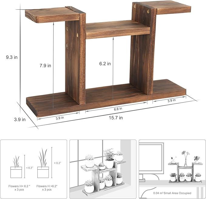 Wood Desktop Plant Stand Indoor - Windowsill Plant Shelf Small Tabletop Plant Holder, Flower Display Rack for Succulent Herb in Living Room Office 6 Tiers