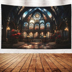 EMMTEEY Gothic Cathedral Art Tapestry 60X40 Inch - Vintage Interior Wall Art for Living Room Medieval Fantasy Backdrop for Bedroom Dorm