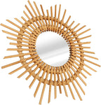 Tissting Natural Rattan Hanging Mirror,13.8 x 4.7in Boho Wall Mounted Mirror Star Shape Bohemian Hanging Glass Makeup Mirror Rustic Art Decoration Handwoven Mirror for Bedroom Living Room Hallway