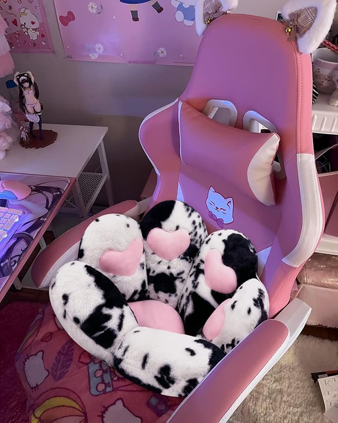 MOONBEEKI Cat Paw Cushion Chair Comfy Kawaii Plush Seat Cushions Shape Lazy Pillow for Gamer Chair 28"x 24" Cozy Floor Cute Seat Kawaii for Girl Gift, Dining Room Bedroom Decorate (Milk Cow)