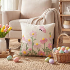 AVOIN colorlife Easter Spring Floral Embroidered Throw Pillow Cover, 18 x 18 Inch Butterfly Flowers Tufted Patterned Linen Decoration Cushion Case for Sofa Couch
