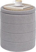 PINPLUS Round Storage Ottoman Foot Rest Stool with Tray Velvet Sherpa Folding Storage Ottoman,Boucle Foot Rest for Living Room, Bedroom, Dorm（Grey）