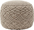 Ornavo Home Pouf Ottoman Foot Rest - 100% Cotton Pouffe - Hand Knitted Macrame Braid - Boho Round Stuffed Ottoman for Living Room, Bedroom - Beige