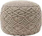 Ornavo Home Pouf Ottoman Foot Rest - 100% Cotton Pouffe - Hand Knitted Macrame Braid - Boho Round Stuffed Ottoman for Living Room, Bedroom - Beige