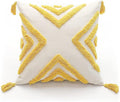 Boho Yellow Throw Pillow Cover 18x18 Inch with Tassels, Geometric Tufted Decorative Cream Chenille Fabric Accent Textured Cushion Case for Bed Couch, 1 PC Cover Only No Insert
