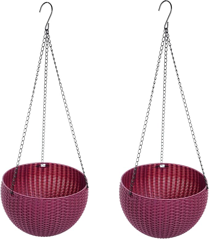 Hanging Basket Plastic Flower Pot Round Resin Garden Hanging Planter for Indoor Outdoor Plants 2 Pack Mulberry