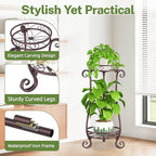 iDavosic.ly 2 Tier Metal Plant Stand Indoor Outdoor, Iron Corner Tall Flower Pot Holder Shelf, 27 Inch Vertical Heavy Duty Display Rack for Patio Porch Living Room Garden, Bronze