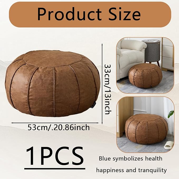 Louis Donné Unstuffed Pouf Ottoman Handmade Moroccan Storage Footstool Seat Round Home Decoration Pouf Cover Multi Functional Bean Bag Floor Chair for Living Room, Office, Bedroom, Balcony Decor