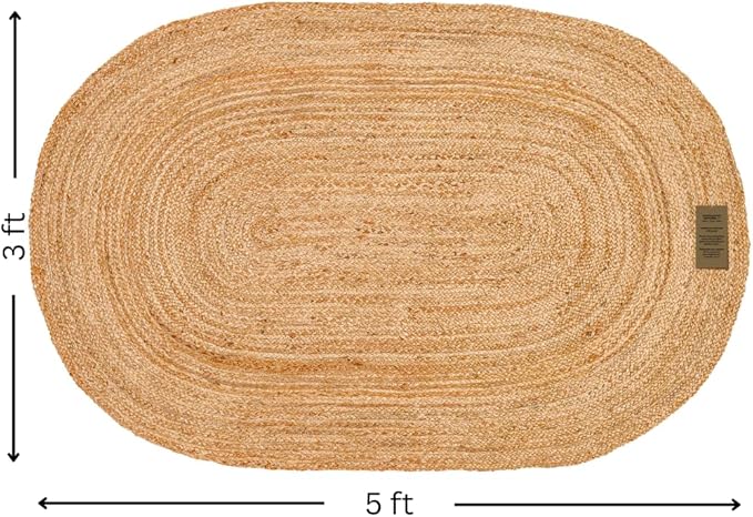 Handcrafted Jute Braided Rug 3x5 Feet Oval - 100% Natural Jute Area Rug - Rustic Farmhouse Boho Accent Rug for Living Room Bedroom Kitchen Entryway Reversible Handwoven Floor Rug