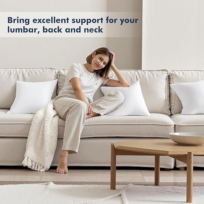 MIULEE Throw Pillows Inserts, Pack of 2 20x20 Inch 100% Virgin Fiber Filling Bed Couch Pillows